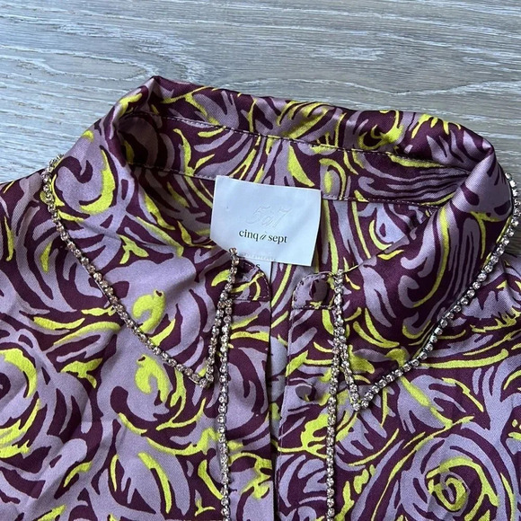 Cinq A Sept Purple Blanche Rhinestone Printed Button Front Top - Picture 14 of 15